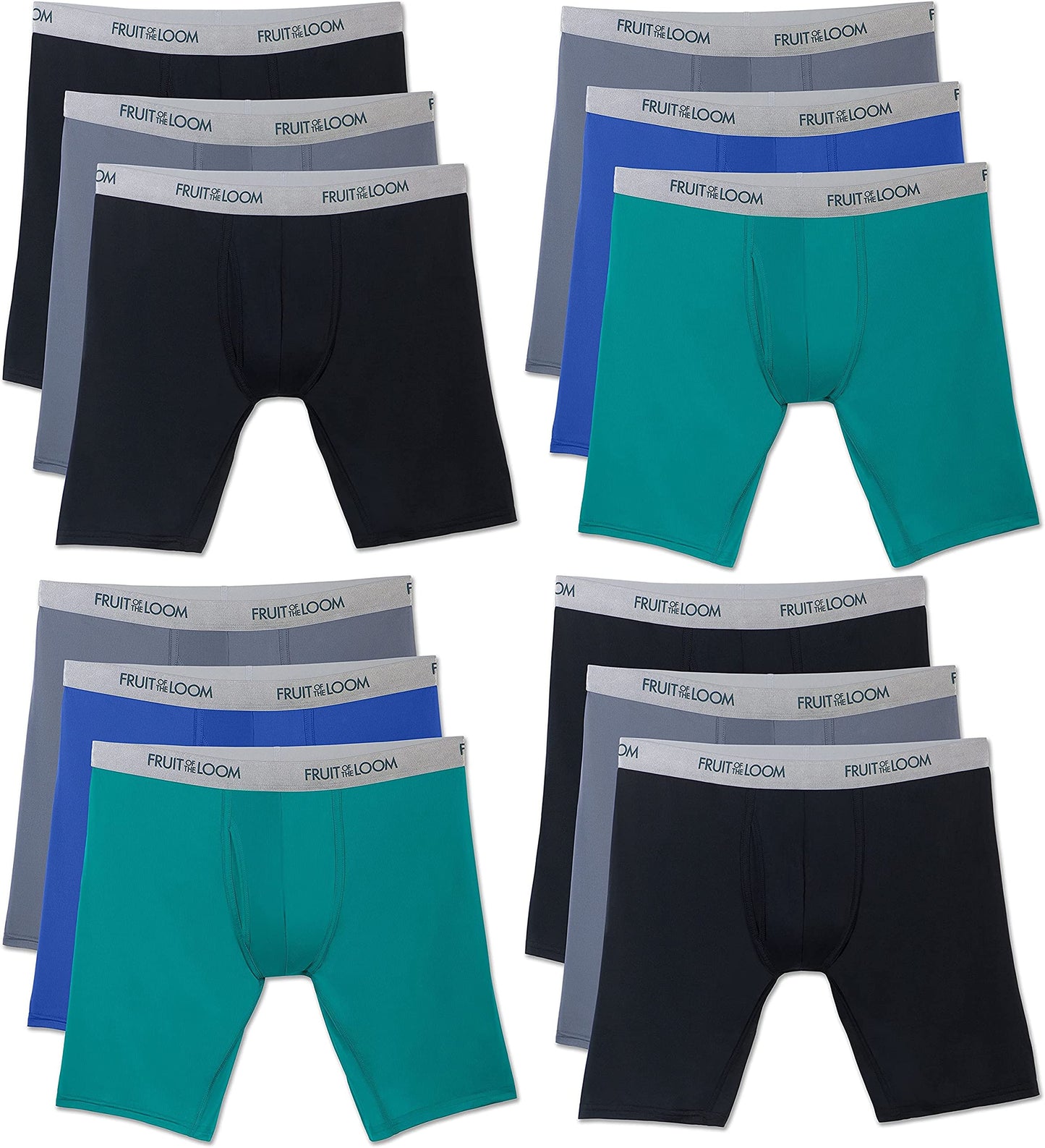 Fruit of the Loom Men's Long Leg Boxer Briefs 12-Pack Breathable Cotton Micro-Mesh XL