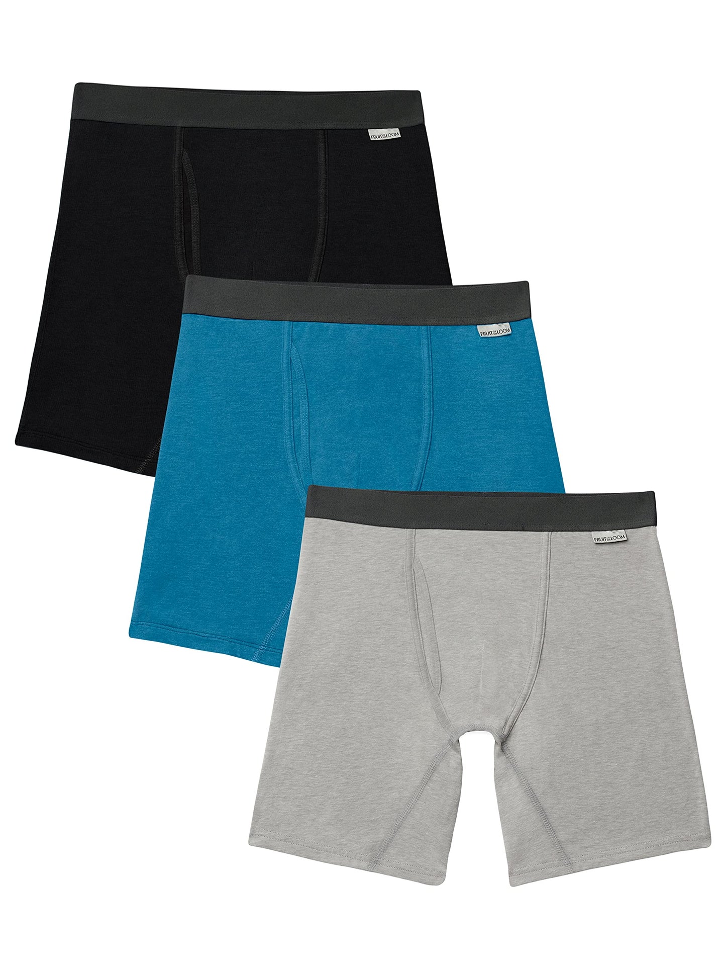 Fruit of the Loom Men's Crafted Comfort Stretch Boxer Briefs, Regular Leg-Covered Waistband-Assorted, X-Large