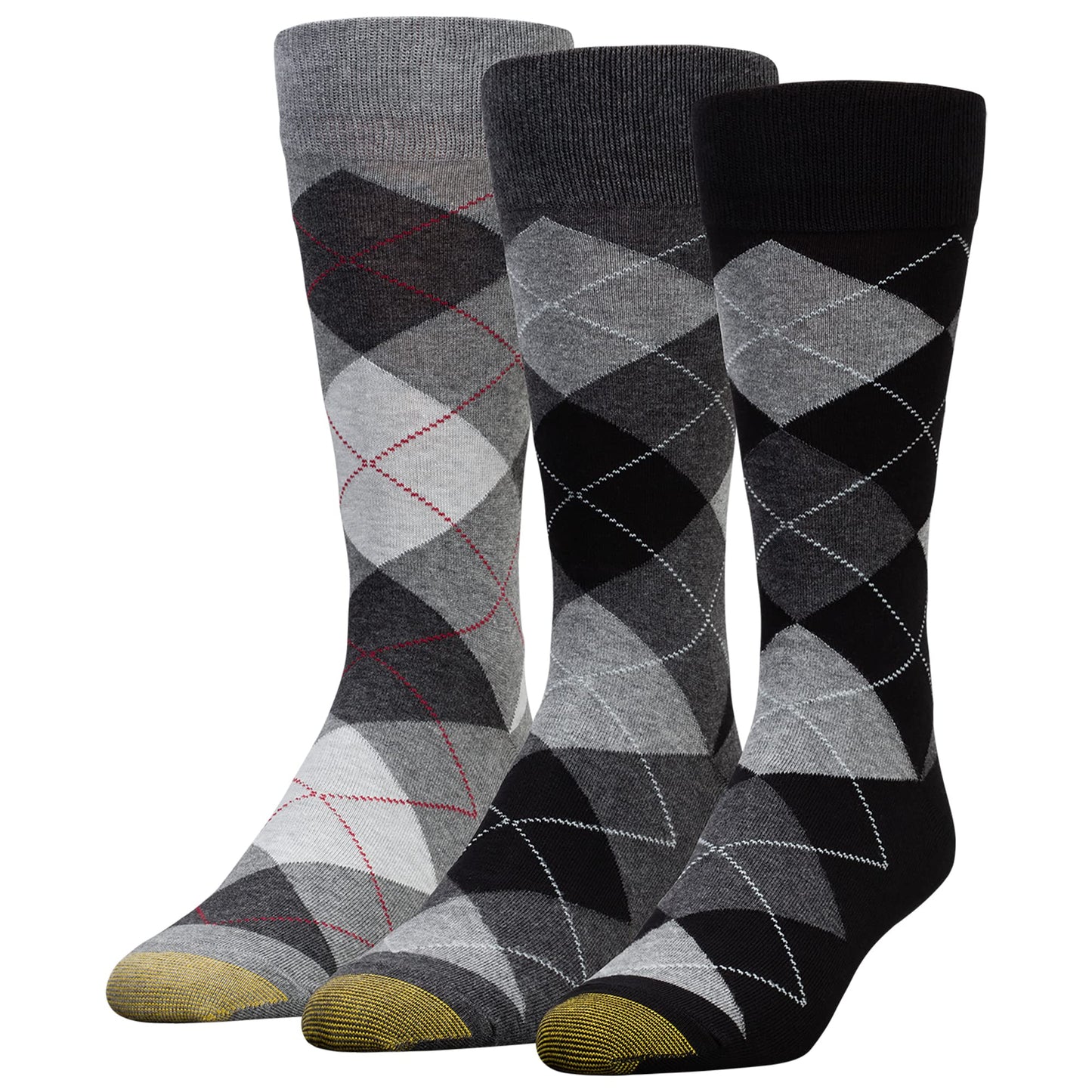 GOLDTOE Men's Carlyle Argyle Crew Dress Socks, 3-Pairs, Sunset/Vista Blue/Cadet, Large