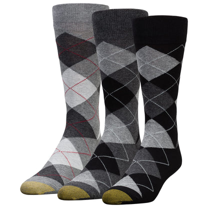 GOLDTOE Men's Carlyle Argyle Crew Dress Socks, 3-Pairs, Sunset/Vista Blue/Cadet, Large