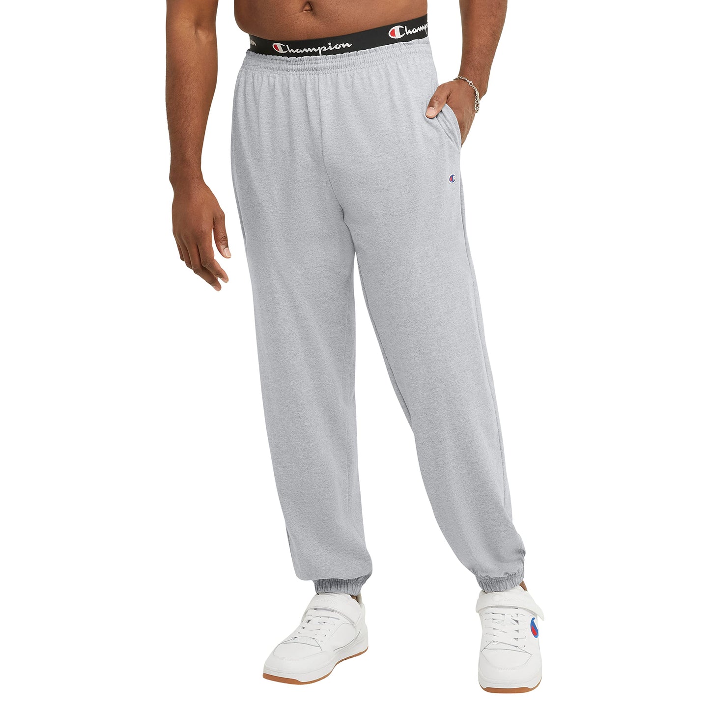 Champion, Lightweight Lounge, Jersey Knit Casual Pants for Men (Reg. or Big, Navy C Patch Logo, XX-Large Tall
