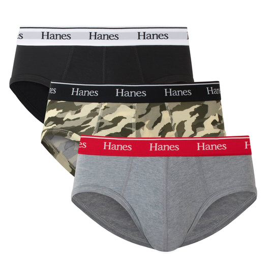 Hanes Originals Stretch Cotton Briefs Pack, Moisture-Wicking Underwear for Men, 3-Pack, Black/Concrete Heather/Camo, XX-Large