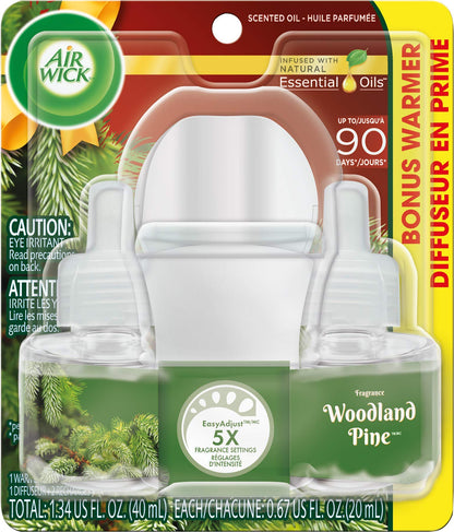 Air Wick Scented Oil Refills - Limited Edition Holiday Collection - Woodland Pine - 2 Count Oil Refills & 1 Count Oil Warmer Per Package - Pack of 2 Packages