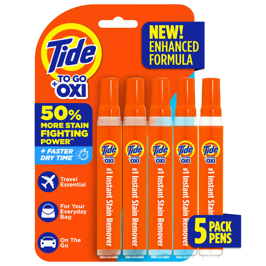 Tide Stain Remover for Clothes, Tide To Go Pen, Instant Stain Remover for Clothes, Travel & Pocket Size, 5 Count (Pack of 1)