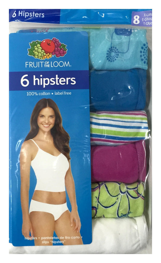 Fruit of the Loom Women's 6 Pack Cotton Hipster Panties (9, Assorted)