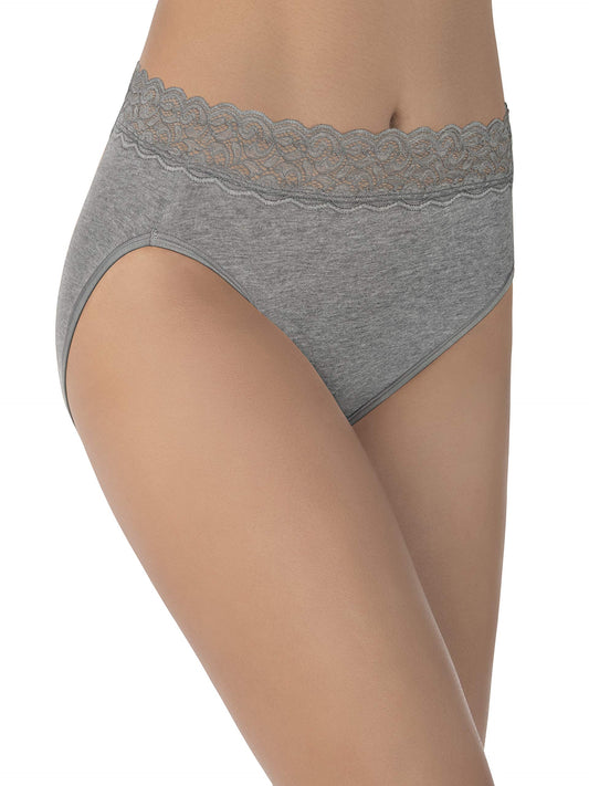 Vanity Fair Women's Flattering Lace Cotton Stretch Panties, Hi Cut-Heather Grey, 9