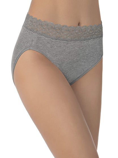 Vanity Fair Women's Flattering Lace Cotton Stretch Panties, Hi Cut-Heather Grey, 9