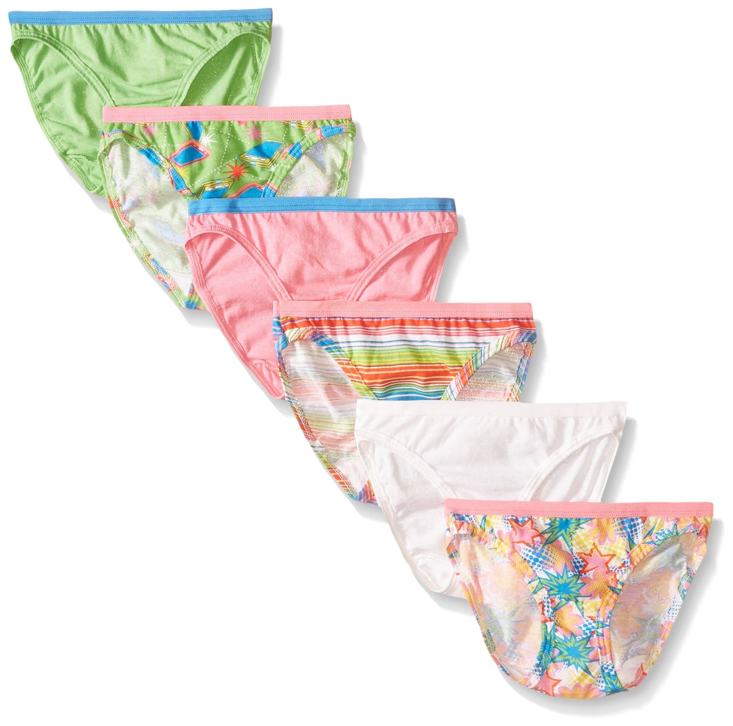 Fruit of the Loom Little Girls' Wardrobe Cotton Bikini ,Multi,6(Pack of 6)
