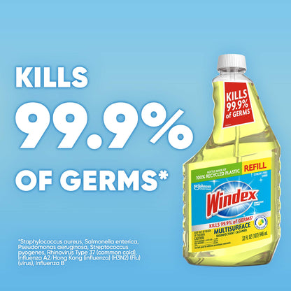 Windex Refill Multipurpose Cleaner Disinfectant Spray, Bottle Made from 100% Recycled Plastic, Surface Cleaning Spray, Citrus Fresh Scent, 32 Fl Oz