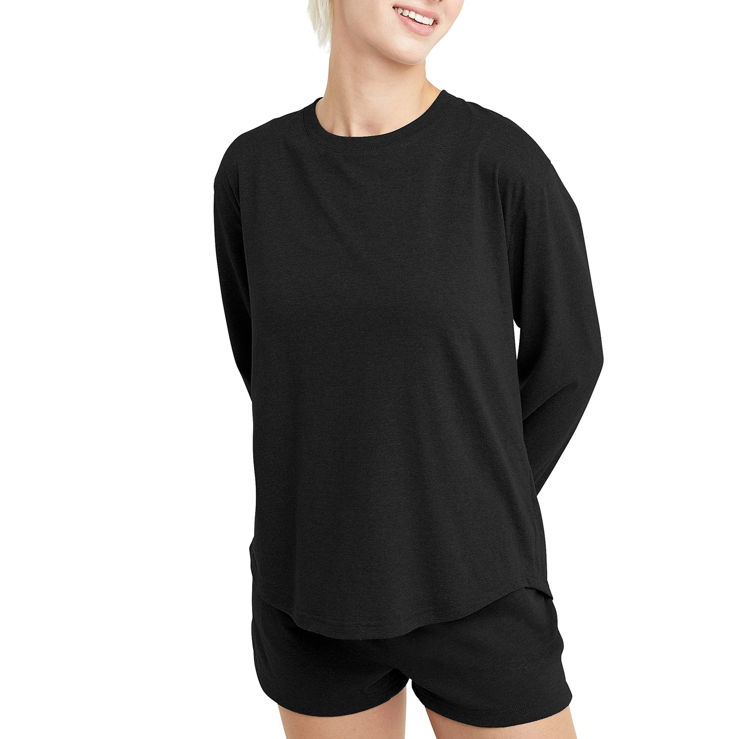 Hanes Comfortblend Originals Tri-Blend Long-Sleeve T-Shirt, Crewneck Tee for Women, Relaxed Fit, Plus Sizes, ECO White