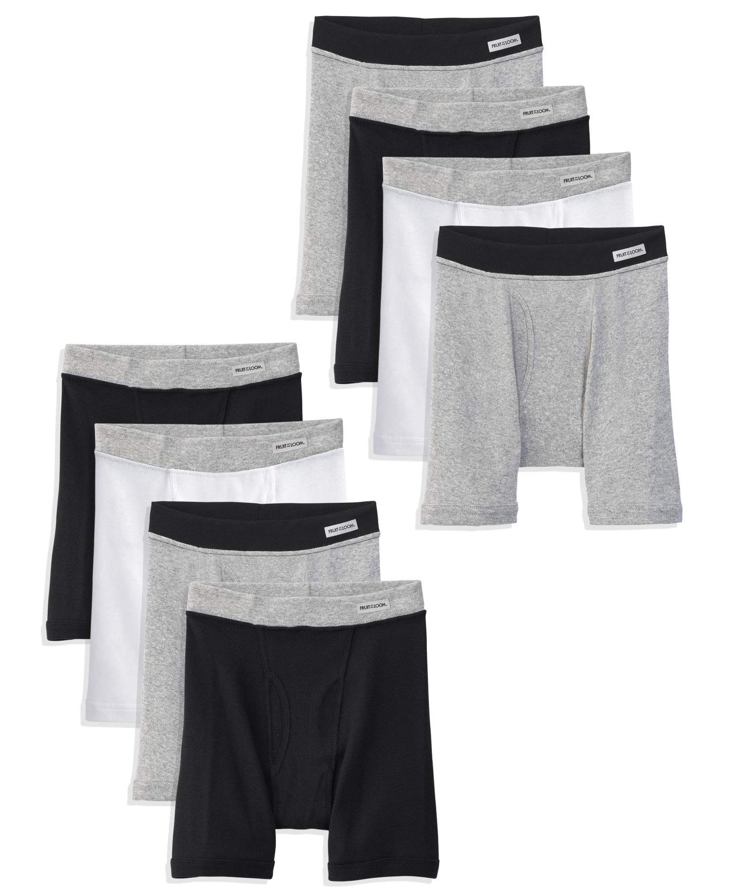 Fruit of the Loom 8Pack Boys Covered Waistband Boxer Briefs Underwear XL