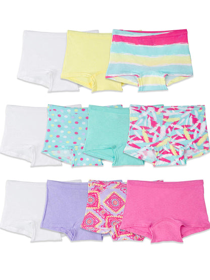 Fruit of the Loom Girls' Assorted Boyshort Underwear (12 Pack - Heather Assorted, 14)