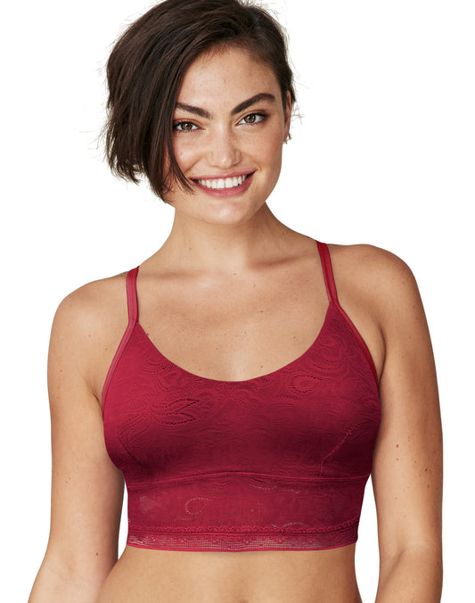Maidenform Women's All-Over Lace Longline Bralette, Spice Market Red, Large