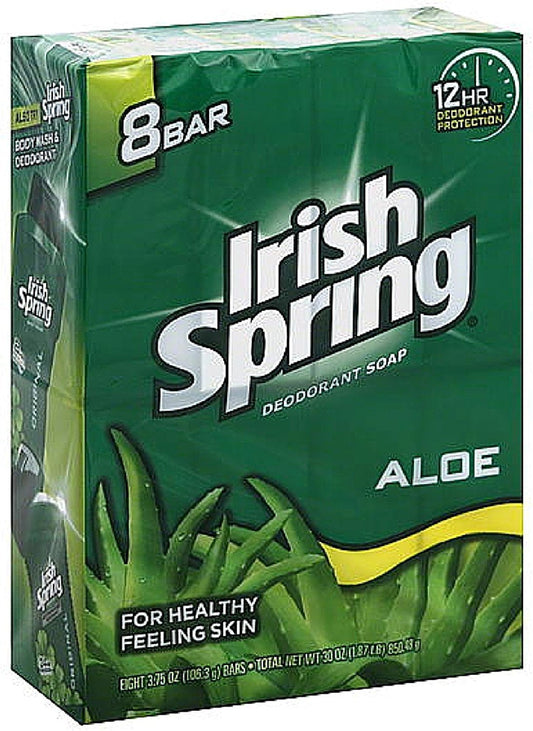 Irish Spring Aloe Deodorant Bar Soap, 3.75 oz bars, 8 ea (Pack of 9)