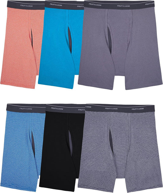 Fruit of the Loom mens Coolzone (Assorted Colors) Boxer Briefs, 6 Pack - Stripe/Solid, 3X-Large US