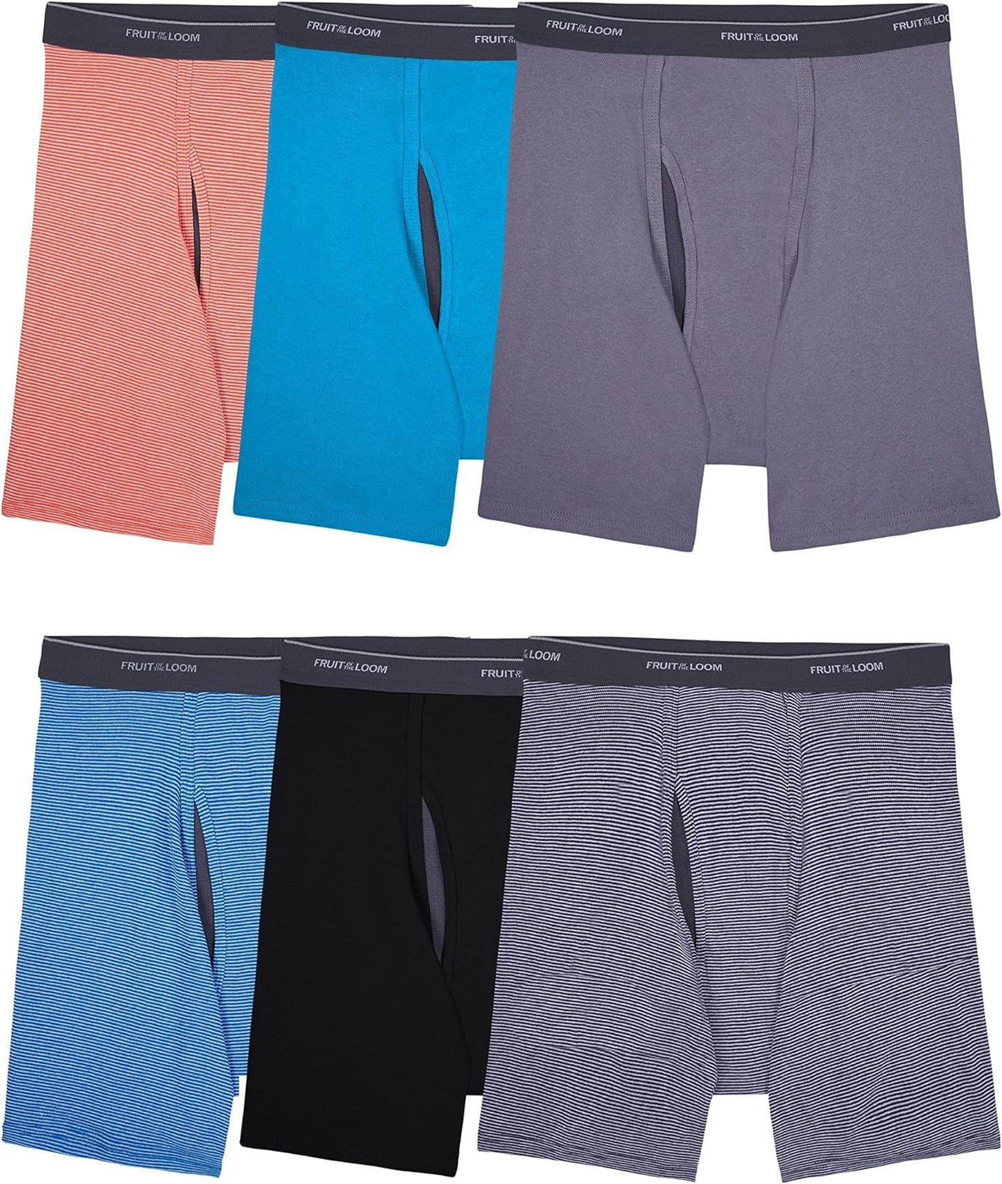 Fruit of the Loom mens Coolzone (Assorted Colors) Boxer Briefs, 6 Pack - Stripe/Solid, 3X-Large US