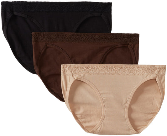 Hanes Women`s ComfortSoftÂ Cotton Stretch Lace Bikini with Lace Waistband, 9-Assorted