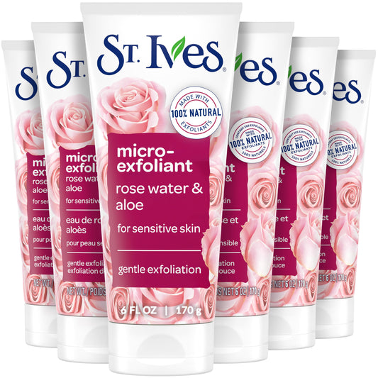 St. Ives Gentle Smoothing Face Scrub, Rose Water & Aloe Vera Exfoliator, Facial Scrub Made with 100% Natural Exfoliants, Paraben Free, Oil-Free, Dermatologist Tested 6 oz, 6 Pack
