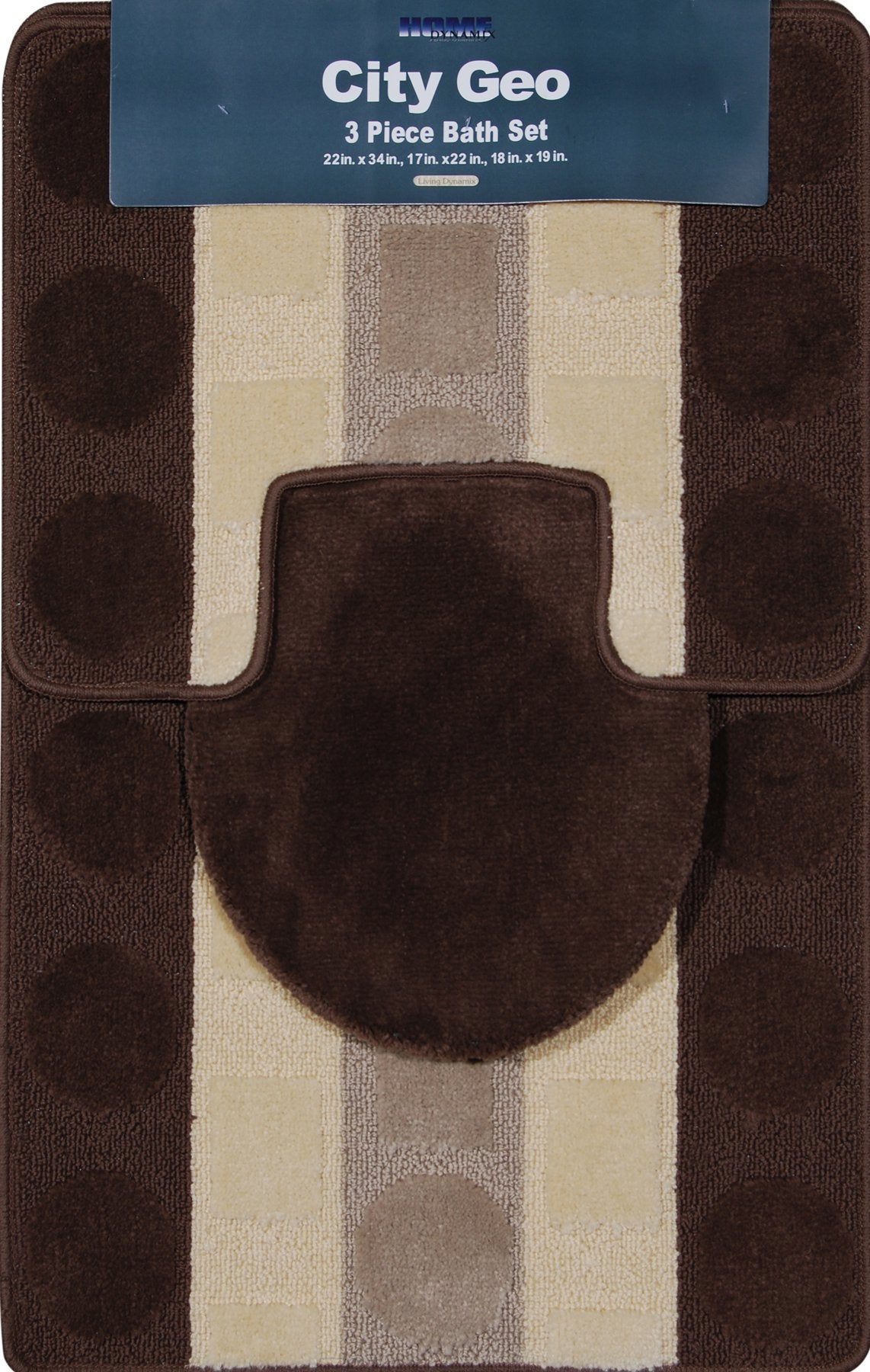 Home Dynamix City Geo Bath Rug Set: CIT3S-547 Brown-Teal 3 Piece Set: 3 Piece Bath Rug Set