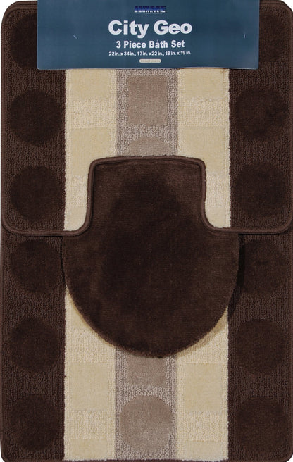 Home Dynamix City Geo Bath Rug Set: CIT3S-547 Brown-Teal 3 Piece Set: 3 Piece Bath Rug Set
