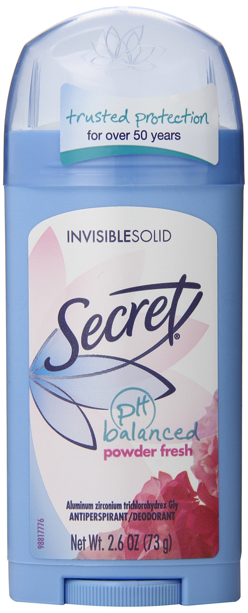 Secret Antiperspirant and Deodorant for Women, pH Balanced Invisible Solid, Powder Fresh Scent, 2.6 Oz Pack of 4