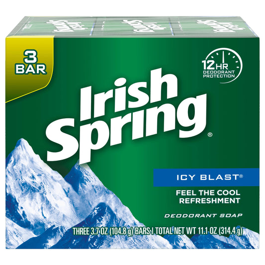 Irish Spring Deodorant Bar Soap, Icy Blast, 3.75 oz bars, 3 ea (Pack of 4)