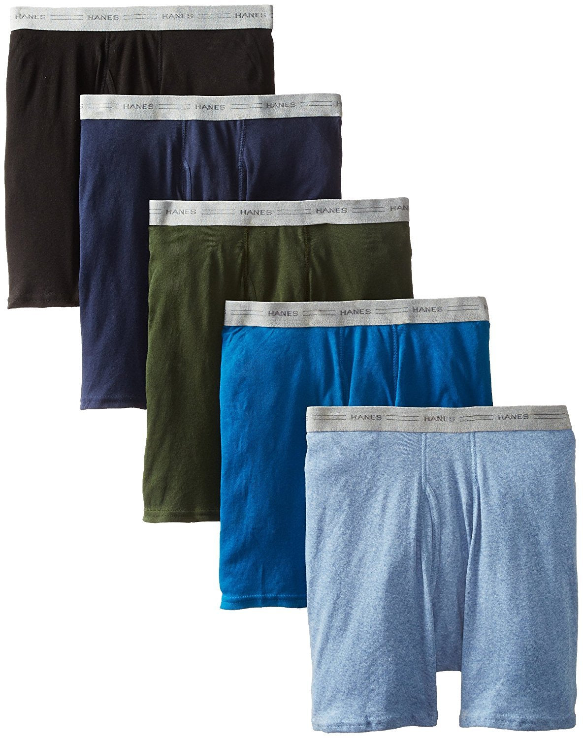 Hanes Red Label Men's 5-Pack FreshIQ Exposed Waistband Boxer Briefs (Colors May Vary) (XX-Large, White)