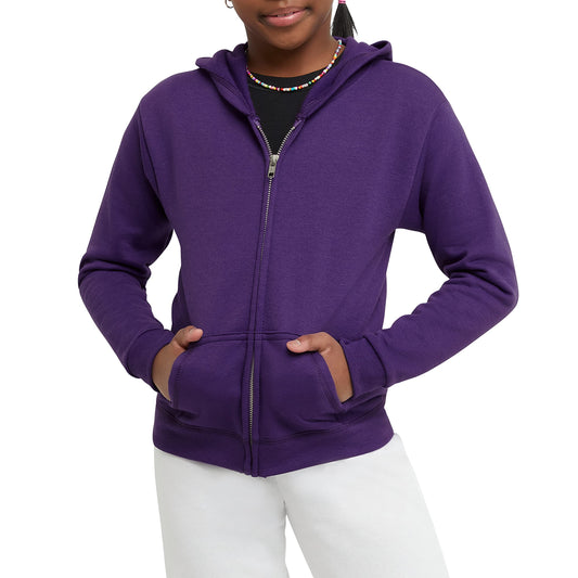 Hanes Girls' Big ComfortSoft EcoSmart Full-Zip Hoodie, Purple Thora, XL