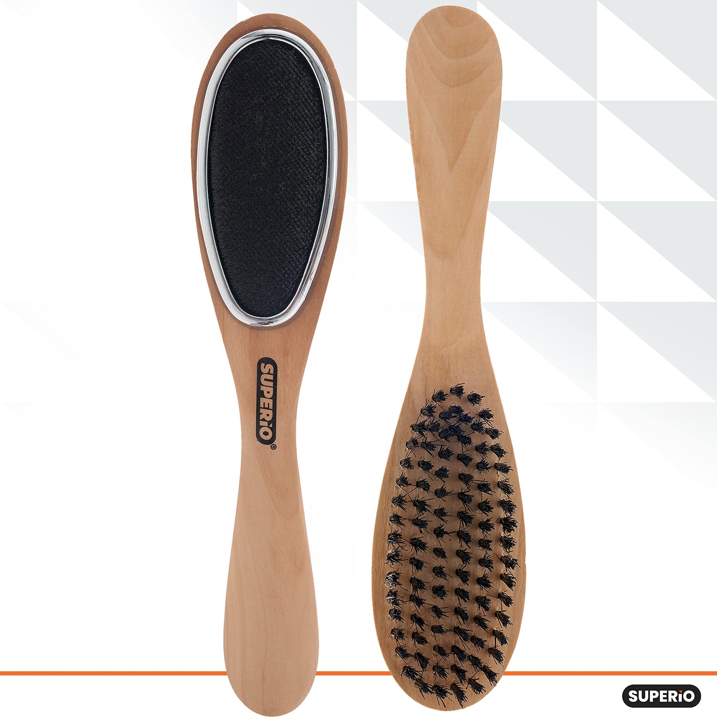 Superio 3 in 1 Lint Brush and Shoe Horn for Suit, Wool Coat, Sweaters, Shoes - Double Sided Portable Pet Hair Remover with Wood Handle