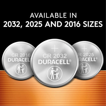 Duracell CR2025 3V Lithium Battery, Child Safety Features, 4 Count Pack, Lithium Coin Battery for Key Fob, Car Remote, Glucose Monitor, CR Lithium 3 Volt Cell