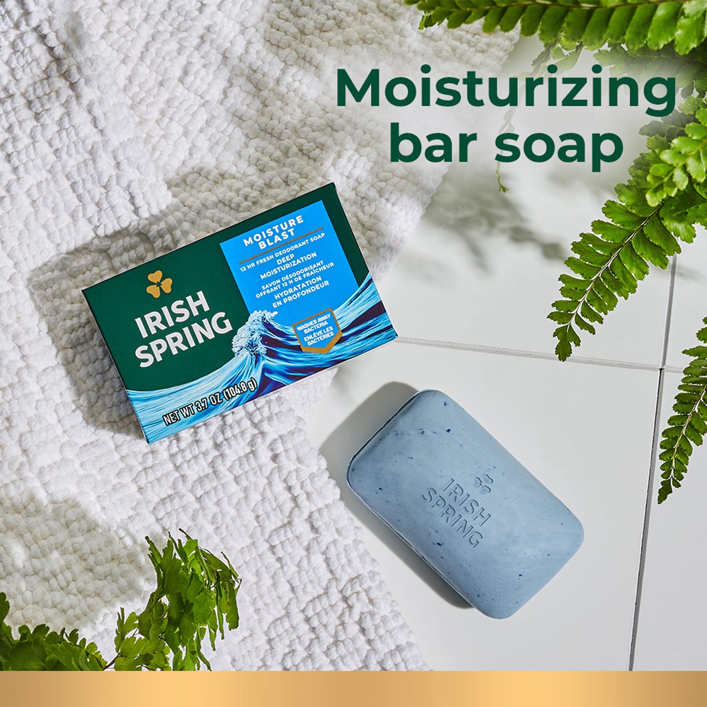 Irish Spring Moisture Blast Deodorant Bar Soap for Men, 12 Hour Fresh Deodorant Soap, 3.7 oz Bar (12 Pack)