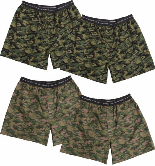 Hanes Red Label Men's 4-Pack Exposed Waistband Woven Camo Boxers, Camo, XL