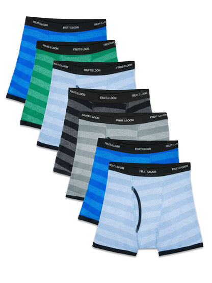 Fruit of the Loom boys Tag Free Cotton Boxer Briefs, Boy - 168 Pack Traditional Fly Stripes, Medium US