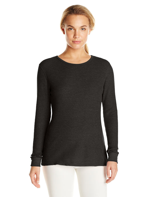 Fruit of the Loom Women's Waffle Thermal Underwear Top, Black Soot, XX-Large