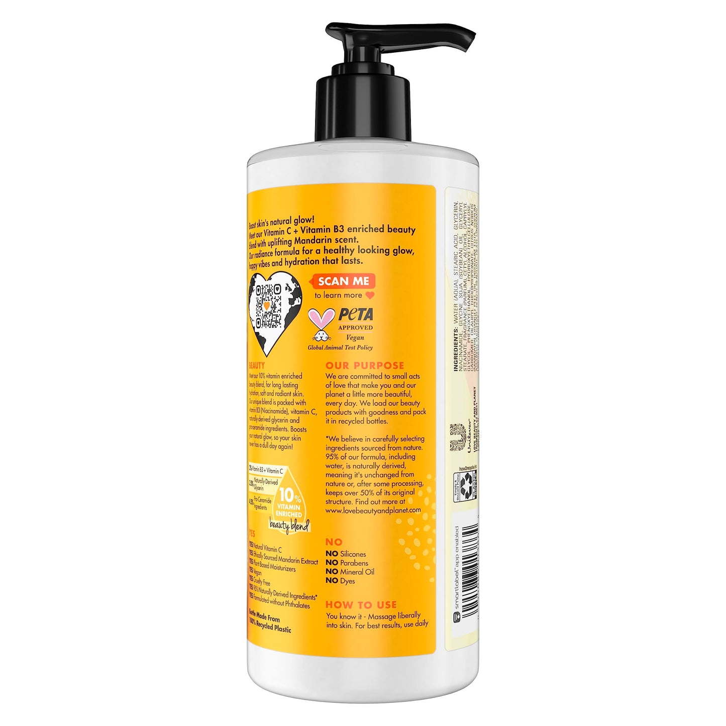 Love Beauty And Planet Lotion - Moisturizing Mandarin + Vitamin C Lotion, Natural Body Lotion for Women, Dry Skin Lotion Scented with Mandarin Orange, 16 Fl Oz (Pack of 2)