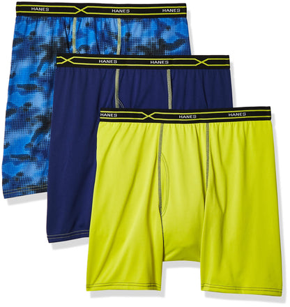 Hanes Men's 3-Pack X-Temp Performance Cool Boxer Brief (1 Print/2 Solids), Assorted, X-Large