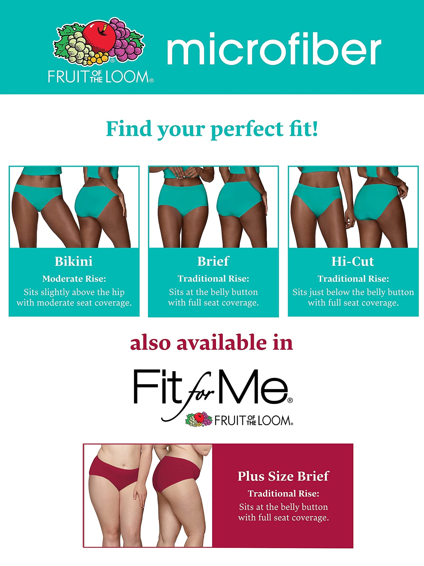 Fruit of the Loom womens Microfiber Panties (Regular & Plus Size) briefs underwear, Hi Cut - 6 Pack Assorted, 5 US