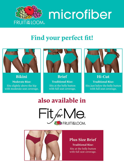 Fruit of the Loom womens Microfiber Panties (Regular & Plus Size) briefs underwear, Hi Cut - 6 Pack Assorted, 5 US