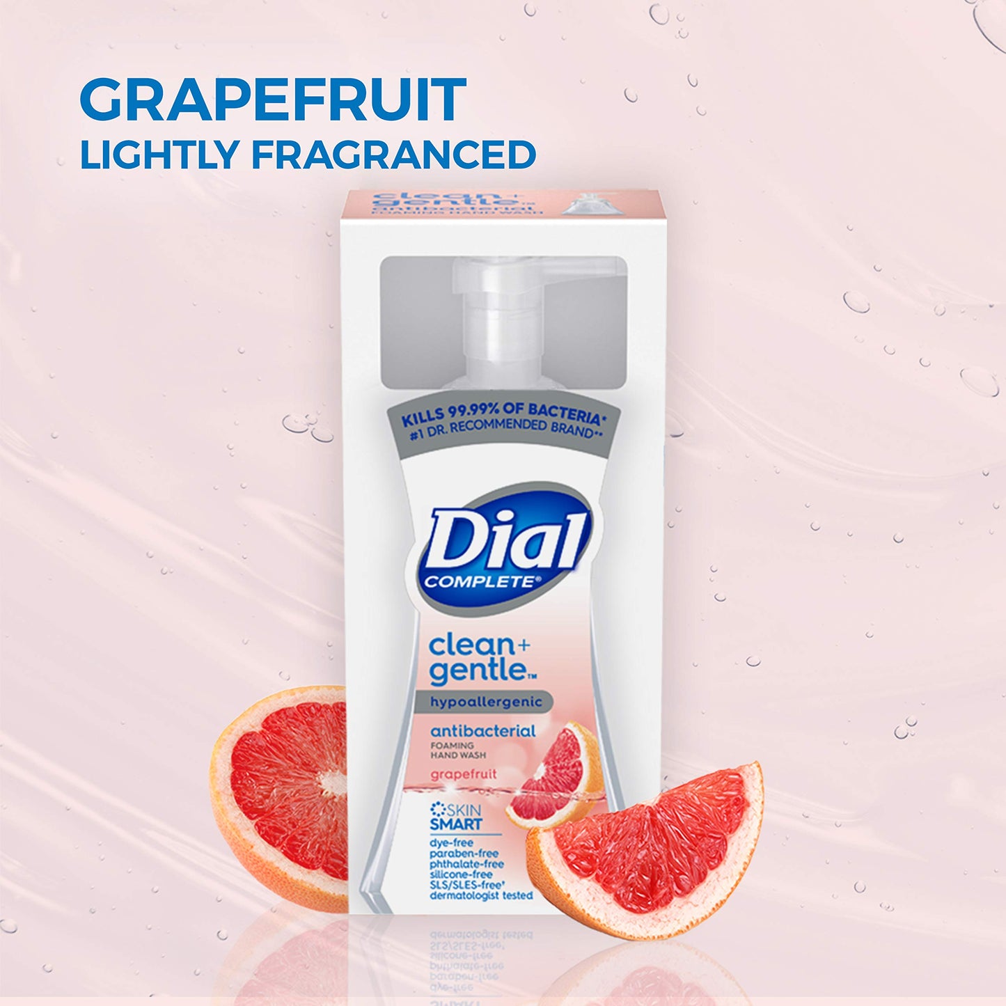 Dial Complete Clean + Gentle Antibacterial Foaming Hand Wash, Grapefruit, 7.5 Fl Oz, 8 Count Case