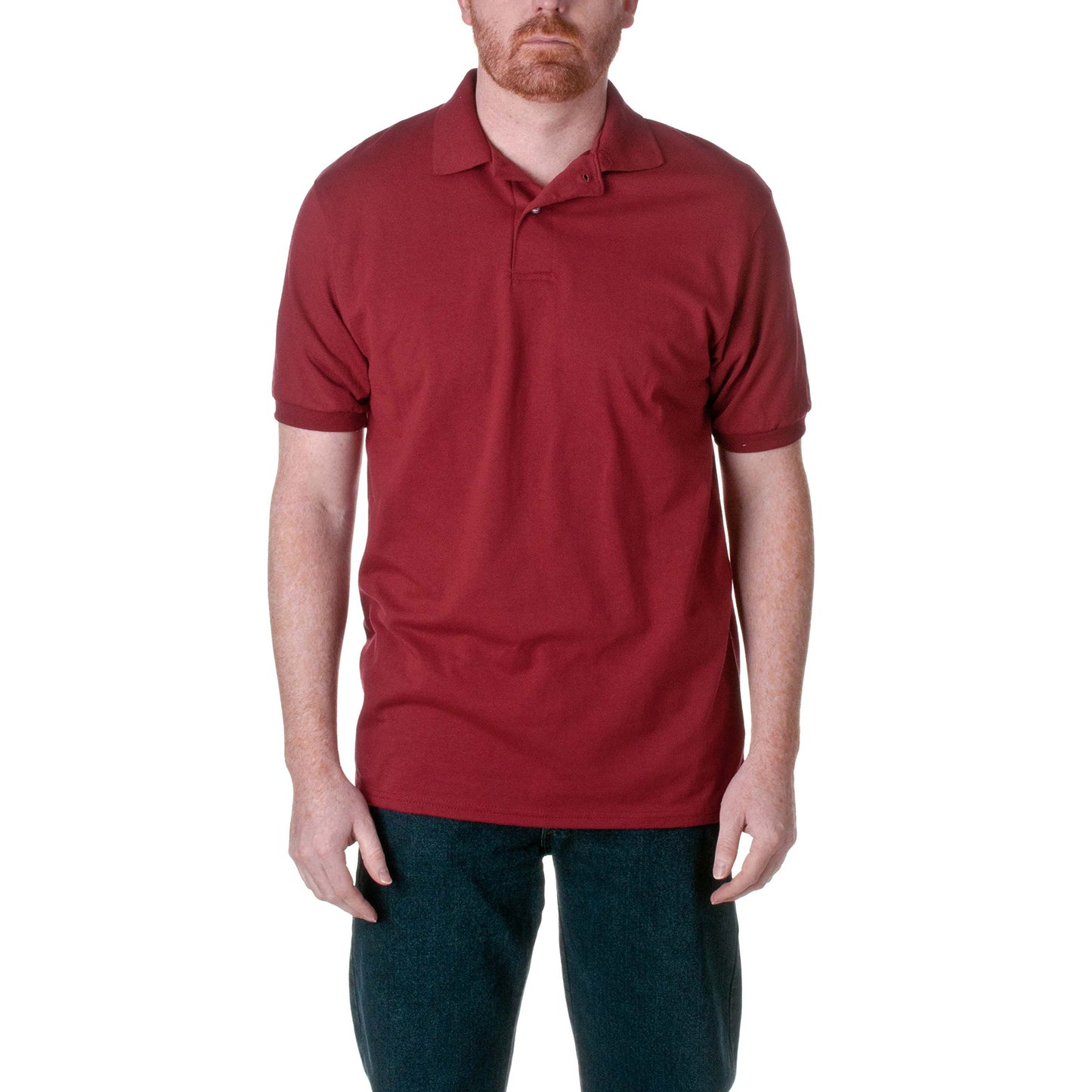 Hanes Men Cotton-Blend EcoSmart Jersey Polo,Cardinal,Large