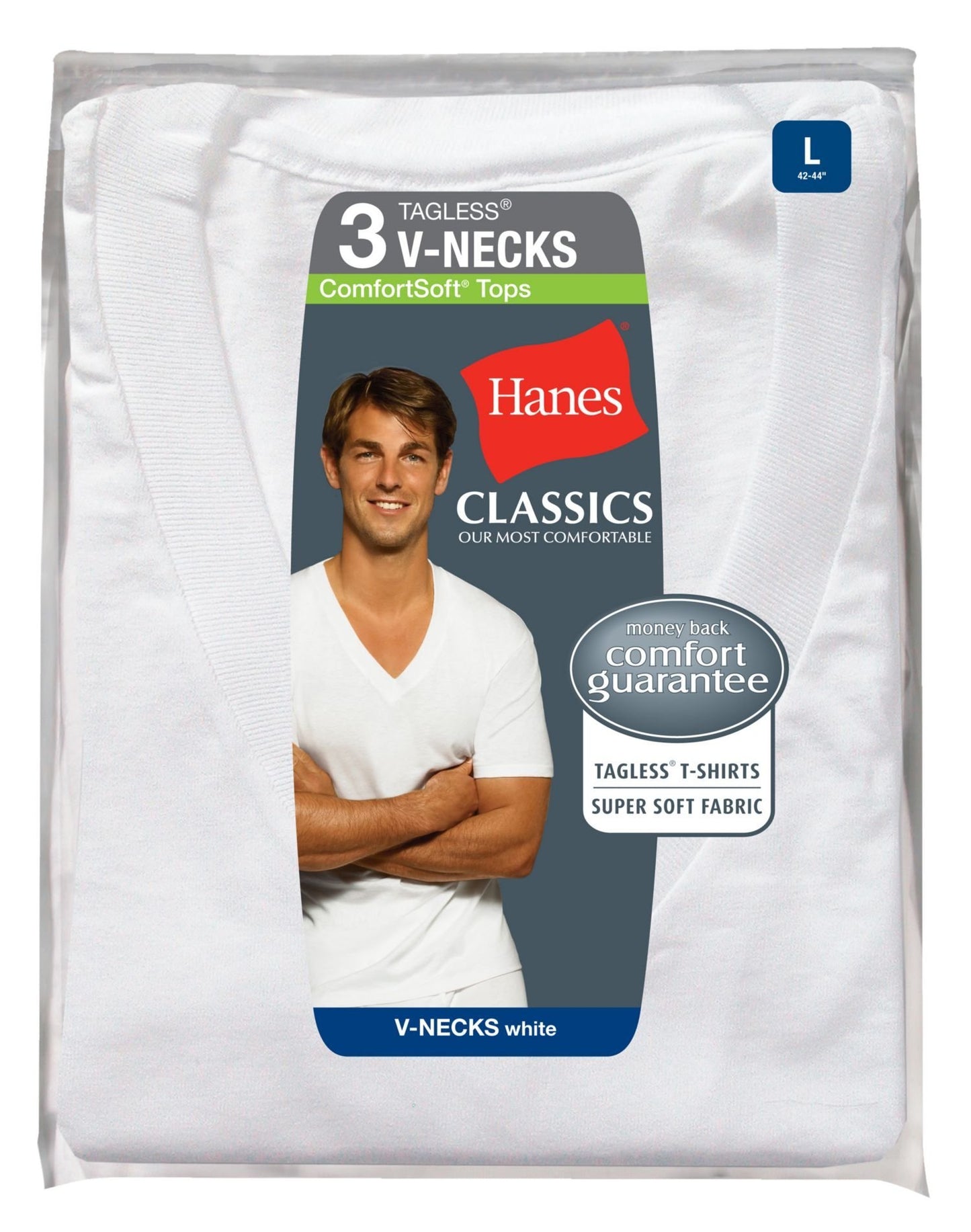Hanes Classics Men's Traditional Fit ComfortSoft TAGLESS V-Neck Undershirt 3-Pack, 4XL-White