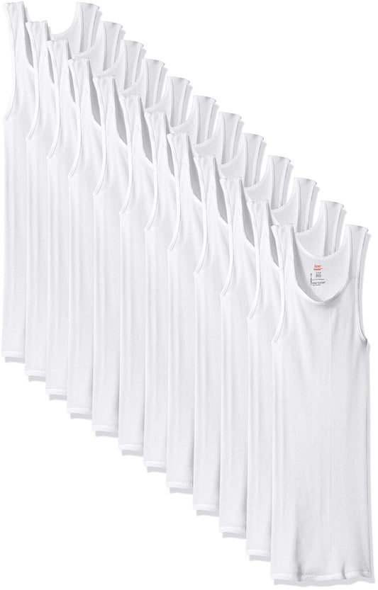 Hanes Men's Cotton Tank Undershirts Pack, Moisture-Wicking Ribbed Tanks, Lightweight Cotton Tank Undershirts, White 12-Pack, 3X-Large