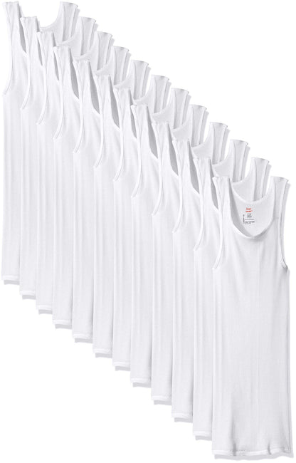 Hanes Men's Cotton Tank Undershirts Pack, Moisture-Wicking Ribbed Tanks, Lightweight Cotton Tank Undershirts, White 12-Pack, 3X-Large