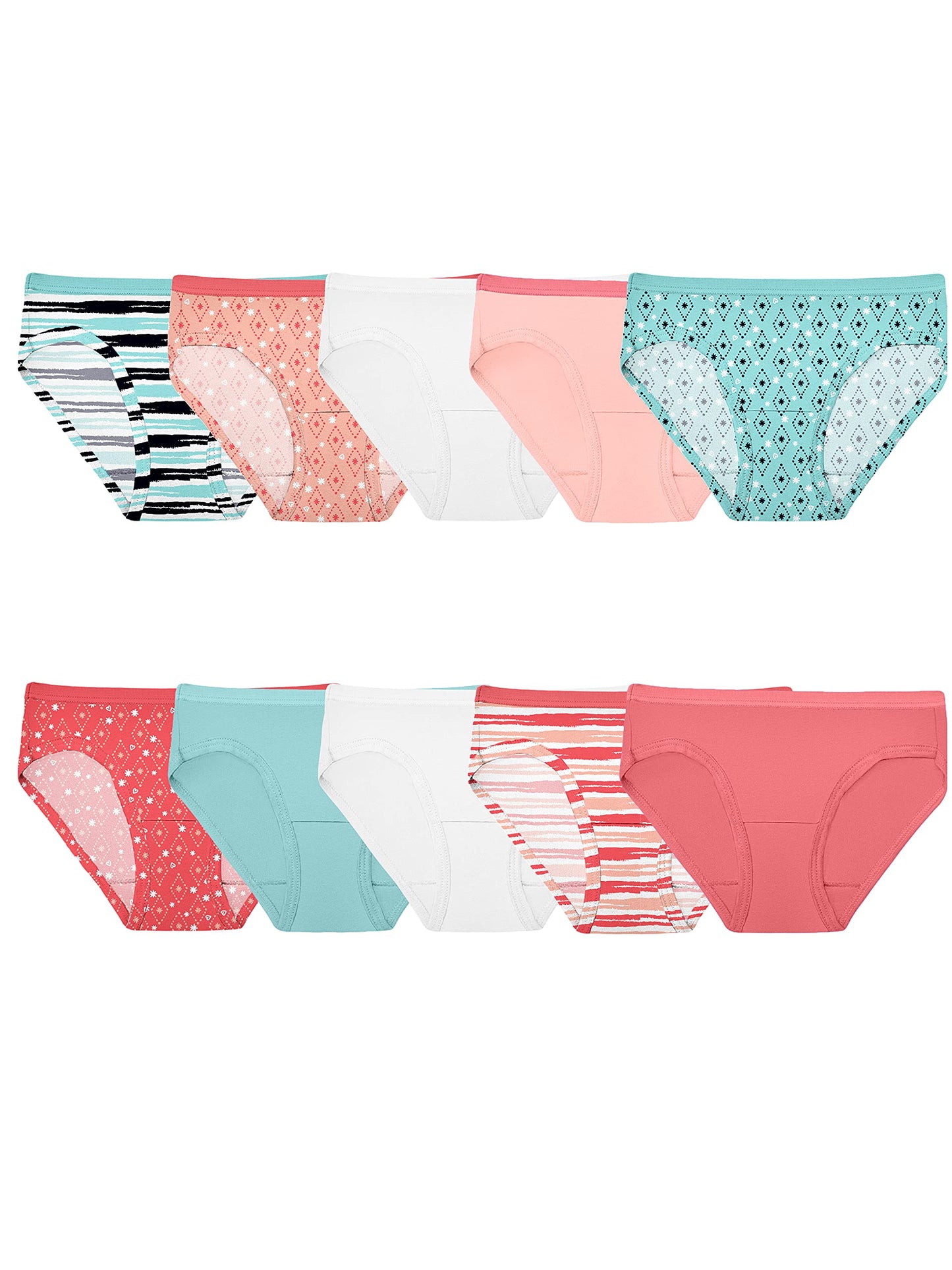 Fruit of the Loom Girls Cotton Hipster Underwear 10 Pack, 8, Assorted
