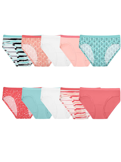 Fruit of the Loom Girls Cotton Hipster Underwear 10 Pack, 8, Assorted