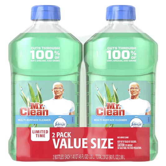 Mr. Clean Liquid All Purpose Multi-Surface Cleaner | Meadows and Rain with Febreze Freshness - 45 Ounce Each Bottle (Pack of 4) (Total 180 fl oz)