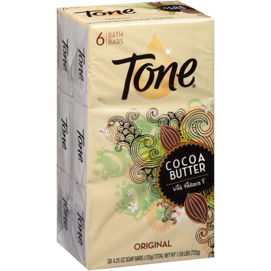 Tone Bath Bars with Cocoa Butter, Original Scent, 6 Count (Pack of 1)