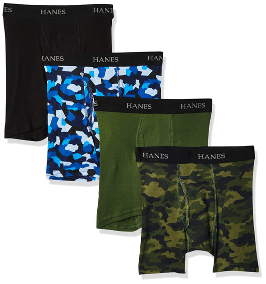Hanes Boys' 4 Pack Ultimate Comfort Flex Printed Boxer Brief, Assorted, X-Large