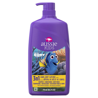 Aussie Kids Coral Reef Cupcake 3 In 1 Shampoo + Conditioner + Body Wash, 26.2 Fl Oz