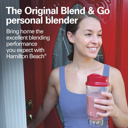 Hamilton Beach Portable Blender for Shakes and Smoothies with 14 Oz BPA Free Travel Cup and Lid, Durable Stainless Steel Blades for Powerful Blending Performance, Red (51101RV)